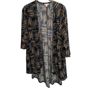 Lularoe Kimono Cardigan Size‎ M Women’s Black Gold White Abstract Pattern